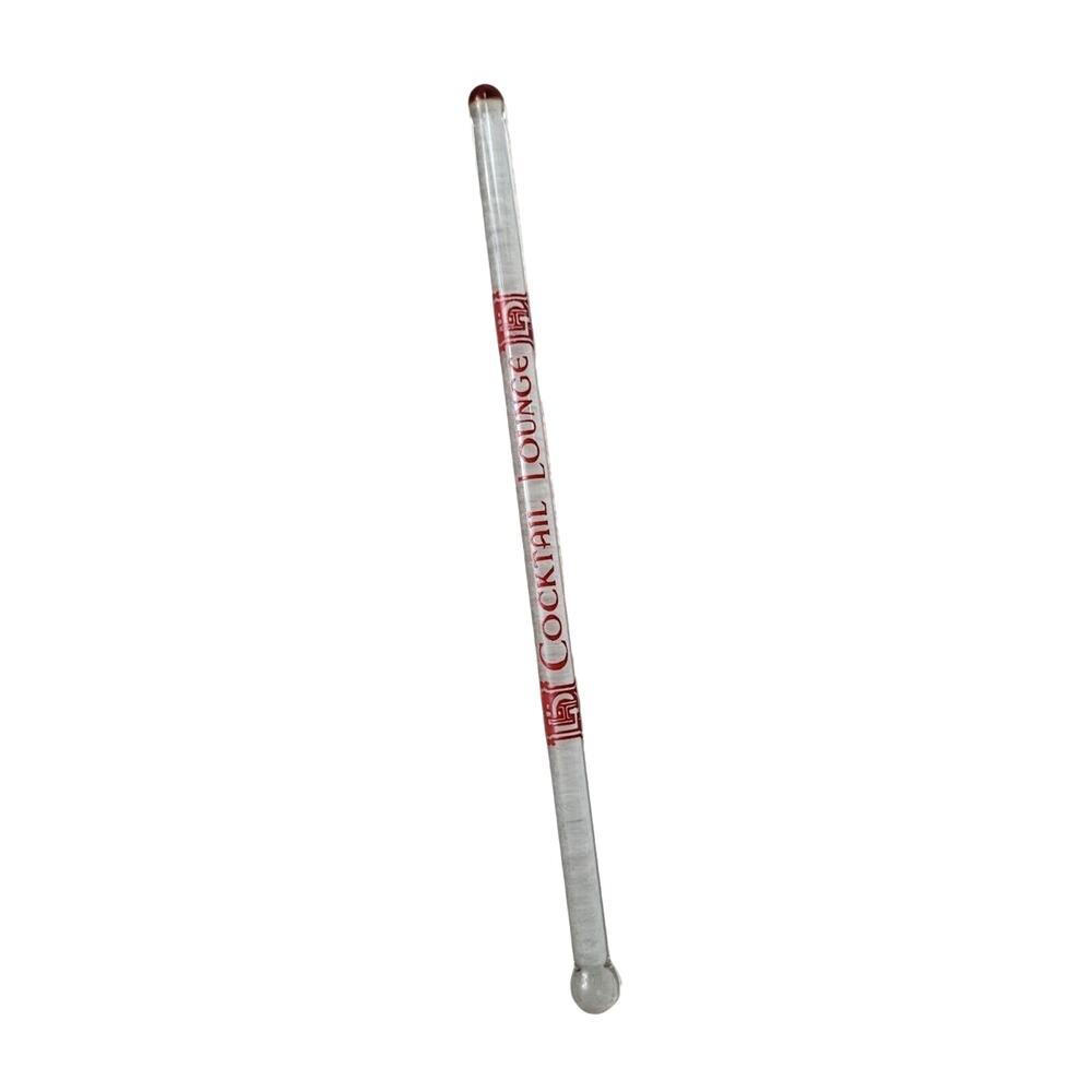 Cocktail Lounge Red Writing Clear Swizzle Stick Liquor Stirrer Blown Glass Bar